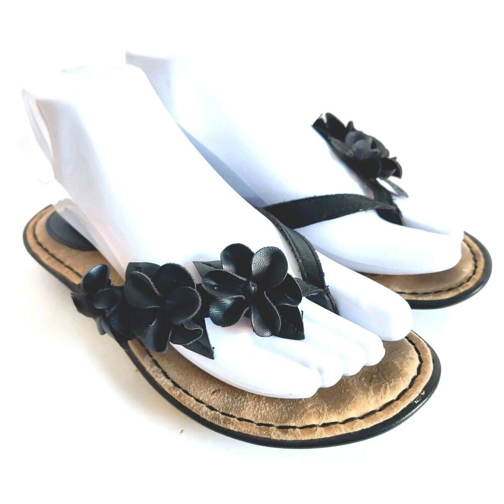 Born Black Vegan Flat Flower Thong Flip Flop Comfort Sandals Size 7 Preppy Boho‎